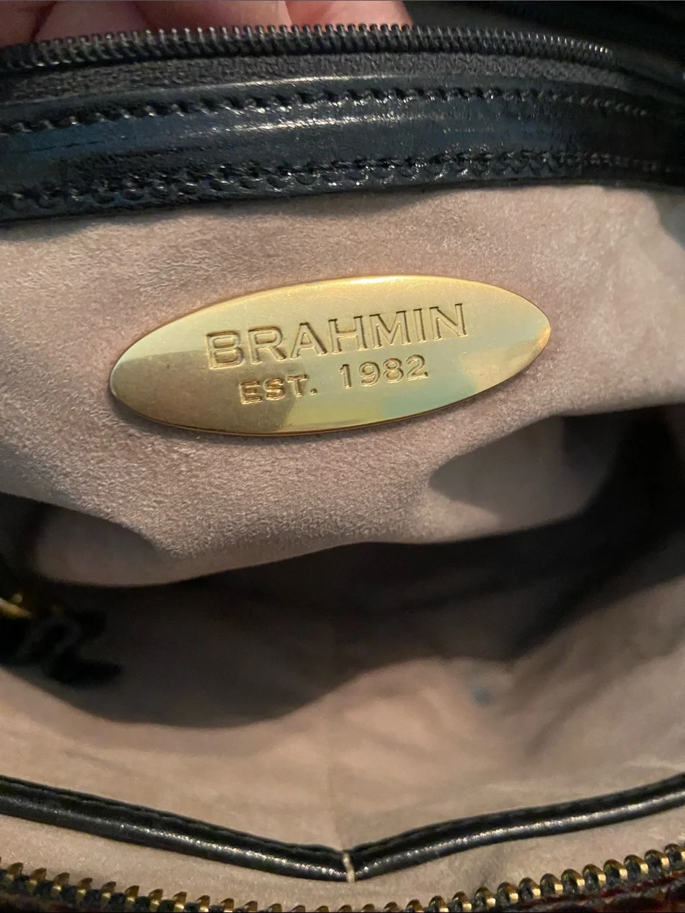 Brahmin Tuscan Collection Black & Brown Croc Embossed Leather Satchel Tote Bag